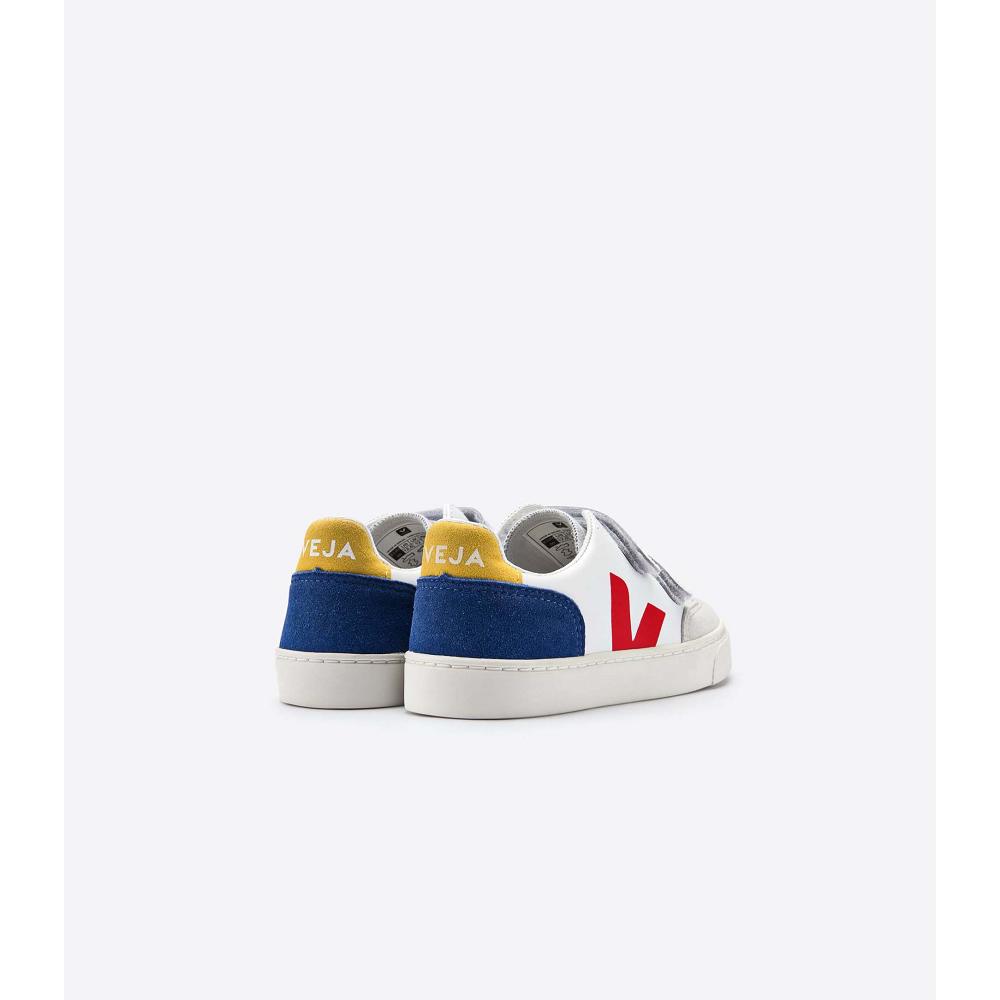 Veja V-12 LEATHER Kids' Sneakers White/Red/Blue | NZ 881HAP